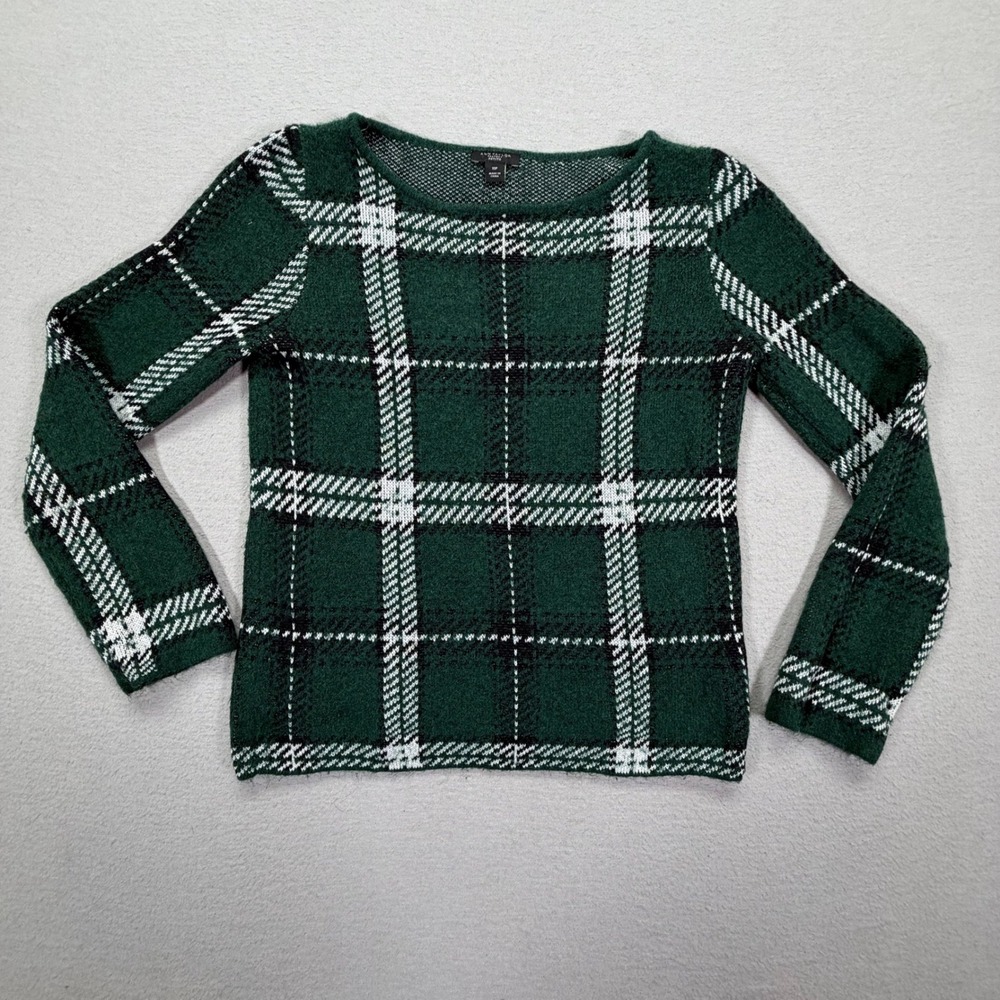 Ann Taylor Plaid Sweater Womens XSP Good Green Long Sleeve Knit Top